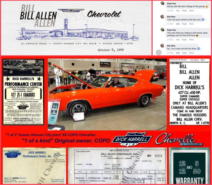 Bob Allen (Bill Allen's son) in the driver seat (again).  He was working the rack at his dad's dealership the day I bought the Chevelle and  clearly remembers my car and two others on the lot that day, "All three Harrell cars"!