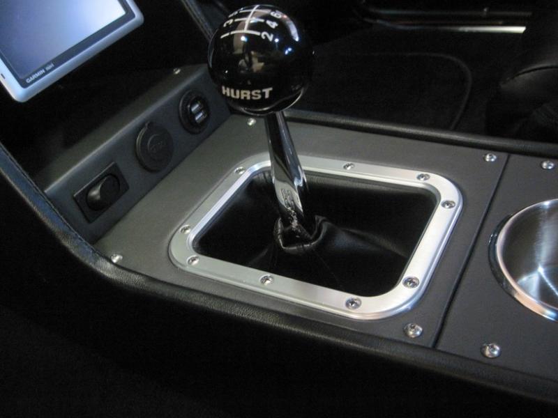 Close up of the custom console. That is a Lokar shifter boot and trim ring that was recessed about 1/8" to clean it up a bit. Looks great.