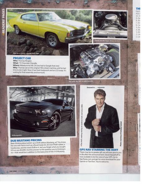 Car Craft Feb 2011 - Project Cars feature. Yep - had to share a page with David Hasselhoff and a Bub Mustang.