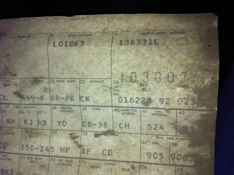 Struck Gold! Found the job order from when my Chevelle was born! I found it on top of the gas tank and is very fragile and dusty. It is now being well kept.